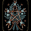 Card 16 from Schiffer Publishing, Ltd.’s Nocturnal Garden Lenormand shows a wooden star with green leaves and white flowers on black, gold borders, crescent moons, and "STAR" below—ideal for moon journaling or tarot practice.