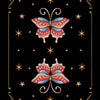 The Nocturnal Garden Lenormand card back by Schiffer Publishing, Ltd. features two vibrant butterflies on black, framed by gold stars and ornate borders—an elegant choice for moon journaling or your divination deck.