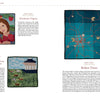 In "Stitching Together History" by Schiffer Publishing, Ltd., a book spread showcases three Virginia quilts—depicting apples, cows at Dulles Airport, and a blue map pattern—alongside each maker’s story and tributes to American history.