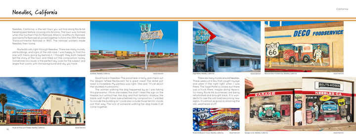Get Your Pics on Route 66 by Schiffer Publishing, Ltd. showcases vintage signs, historic buildings, murals, and artwork in Needles, California—an inspiring Route 66 photography guide for enthusiasts and travelers.