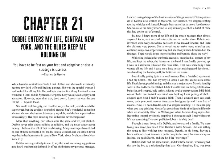 A spread from "Street Corner Talking, The Autobiography of Kim Simmonds" (Schiffer Publishing, Ltd.) shows Chapter 21, where Kim describes Debbie’s impact on his life, his British blues-rock career, and his management experiences.