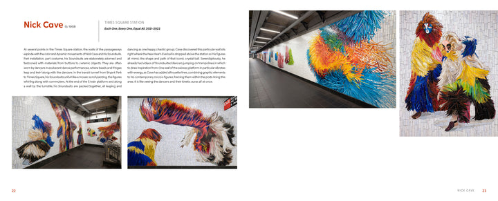 Museum in Transit from Schiffer Publishing, Ltd. highlights a New York MTA Arts & Design project where vibrant, feather-inspired murals by Nick Cave fill the subway station with colorful texture and intricate details, exemplifying standout station art.