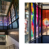 Museum in Transit by Schiffer Publishing, Ltd. showcases colorful geometric stained glass art panels that brighten a New York subway stairwell—an inspiring example of MTA Arts & Design station art.