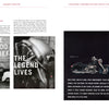 Two magazine pages celebrate Gilroy Indians by Schiffer Publishing, Ltd.—a tribute to Indian Motorcycle’s legacy. The left shows a 2000 Chief close-up, THE LEGEND LIVES; the right displays another black bike and a quote on Gilroy’s uniqueness.