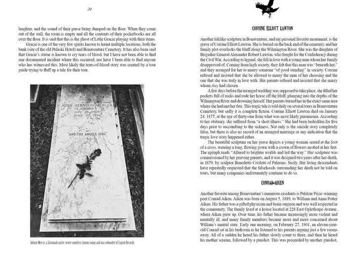 Savannah's Afterlife III by Schiffer Publishing, Ltd. features a photo of a weathered gravestone for John Emerson Roberts and Annie Agnes Sise, their names and dates engraved, with a small plaque at its base—echoing Savannah's haunted history.