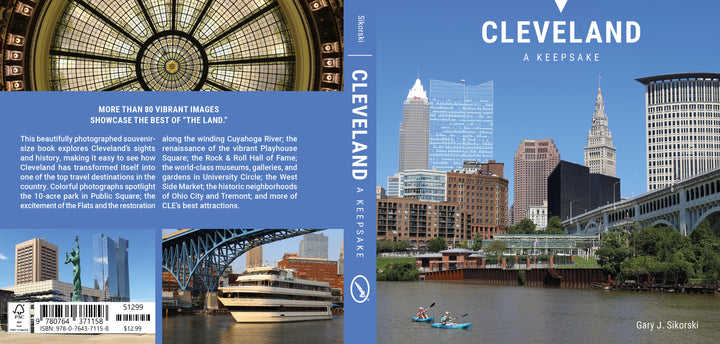 Front and back cover of Cleveland by Schiffer Publishing, Ltd.; the front shows the city skyline, and the back features a description and barcode—ideal as a photo book, travel guide, or souvenir.