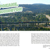 A highway bridge with cars and a train crosses a green valley near Spokane, WA. In the background, trees and cityscape appear under a cloudy sky. "Drinkin' Up the Pacific Northwest" by Schiffer Publishing, Ltd. highlights Spokane's beverage culture.
