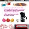 Iconic Objects of the 1980s by Schiffer Publishing, Ltd. features classic 80s designs—rotary phones, denim pins, retro sunglasses, skateboards, scrunchies, bean bag chairs, coffee makers, and red payphones—in a vibrant collage.