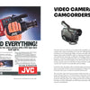 Schiffer Publishing, Ltd.'s "Iconic Objects of the 1980s" features a vintage JVC ad with a hand holding a large red VHS camera beside a modern black one, showcasing video camera evolution and celebrating 1980s classics.