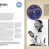 Two pages from "The Story of the Blues in 50 Songs" by Schiffer Publishing, Ltd. feature Big Joe Turner’s 1954 “Shake, Rattle and Roll,” with blues history text, a record label image, and photos of Turner at piano and a suited pianist.
