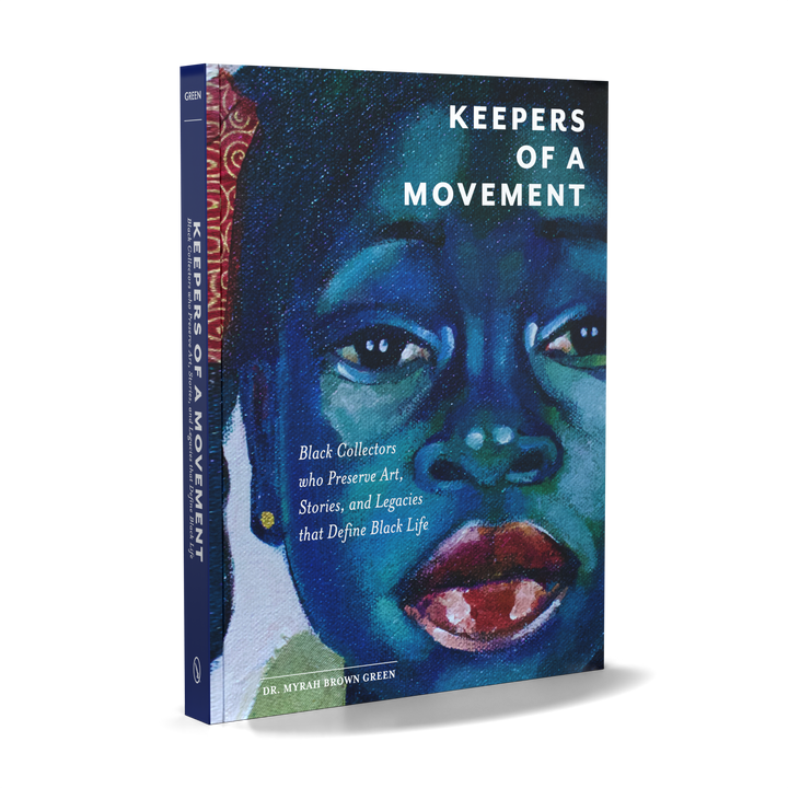 Keepers of a Movement by Schiffer Publishing, Ltd. features a cover with a painted Black child's portrait and explores how Black art collectors preserve Black art, stories, and the legacies of Black life.
