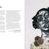 In "Keepers of a Movement" by Schiffer Publishing, Ltd., an open book spread features an introduction on the left and a black-and-white portrait of a woman on the right, adorned with textured patterns and floral designs, celebrating Black artists.