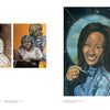 A photo of the art book "Keepers of a Movement" by Schiffer Publishing, Ltd. displays three portrait paintings: a girl in a checkered dress in profile, two smiling women in vibrant clothes, and a woman smiling with stars behind her.