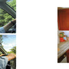 In Schiffer Publishing, Ltd.'s Memento Gorey, two unseen photos on the left show a bearded man driving; on the right is a kitchen featuring canned goods and a magnet-covered refrigerator.