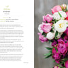 A bouquet of peonies in pink and white rests on a light surface. On the left, text about peonies and their care offers inspiration for small-space gardeners—featuring excerpts from Schiffer Publishing, Ltd.'s Backyard Cutting Garden.