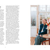 A two-page spread from Schiffer Publishing, Ltd.'s "Paper Flower Magic"—the left page presents a preface, while the right depicts a woman with glasses crafting vibrant crepe-paper flowers by a sunlit window.