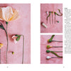 Paper Flower Magic by Schiffer Publishing, Ltd. is a visual step-by-step guide for making crepe-paper blooms, showing petals, stems, thread, and finished flowers on a pink background, with clear written instructions throughout.