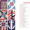 The contents page of "All-Star Quilts of Valor, 2nd Edition" by Schiffer Publishing, Ltd. features patriotic patterns and contributors in red and black text, with a grid of nine vibrant Quilts of Valor designs honoring veterans.