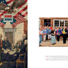 Left: Illustration of the signing of the Declaration of Independence with an eagle and flags. Right: Group celebrates military veterans with patriotic quilt patterns from All-Star Quilts of Valor, 2nd Edition by Schiffer Publishing, Ltd.