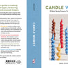 The Candle Whimsy book cover by Schiffer Publishing, Ltd. features colorful twisted candles in glass holders with the title and subtitle, while the back describes creative candle projects for beginners and shows more twisted candles.
