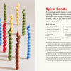 Candle Whimsy by Schiffer Publishing, Ltd. features vibrant spiral candles standing upright on red, casting long shadows. On the right, a beginner’s guide explains step-by-step how to create your own spiral candles.