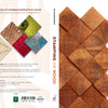 The “Stamping on Wood” book from Schiffer Publishing, Ltd. features embossed wood tiles on the cover and colorful stamped samples of creative stamping techniques on the back. Subtitle: Simple Techniques for Adding Texture, Color & Design.