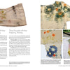 An open book, Eco-Print by Schiffer Publishing, Ltd., displays fabric pieces with natural dye prints in earthy hues. A large scarf features muted florals, while close-ups reveal abstract eco-printing and text on sustainable textile techniques.