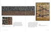 Two pages from Tapestry Talking by Schiffer Publishing, Ltd. feature close-up photos of textured and patterned tapestries, woven details, and text describing tapestry weaving techniques and the artists’ inspirations.