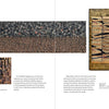 Two pages from Tapestry Talking by Schiffer Publishing, Ltd. feature close-up photos of textured and patterned tapestries, woven details, and text describing tapestry weaving techniques and the artists’ inspirations.