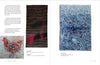 A magazine spread from Schiffer Publishing, Ltd.'s "Tapestry Talking" shows a red chicken tapestry on the left and two contemporary woven artworks on the right: one features a dark red abstract design, the other is blue with white dotted patterns.
