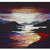Tapestry Talking by Schiffer Publishing, Ltd. is a woven textile artwork featuring a glowing sunset over mountains and a lake, with vibrant red, yellow, blue, and white hues creating a textured abstract landscape through expert tapestry weaving.