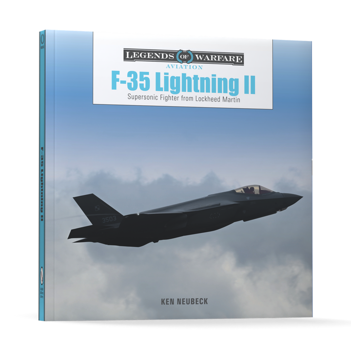 Cover of the book F-35 Lightning II by Schiffer Publishing, Ltd., showing the advanced military aircraft flying above clouds with a blue sky backdrop.