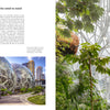 A magazine spread features "10 Innovations That Will Shape Tomorrow's Architecture" by Schiffer Publishing, Ltd., showcasing the Amazon Spheres—large glass domes with lush greenery amid city buildings as a highlight of architectural innovation.