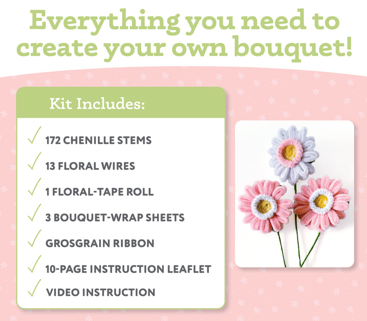 Create your own bouquet with the Bendable Blooms Chenille Stem Flower-Making Kit Cottage Garden by Schiffer Publishing, Ltd. This kit has supplies for 3 handmade felt flowers and includes all necessary materials plus instructions and a video guide.