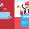 The KindKids Super Spectacular Star-Spangled Puzzle Book by Schiffer Publishing, Ltd. features a bald eagle, Uncle Sam, happy kids, flags, and fireworks with word scrambles, crosswords, and patriotic puzzles on a blue panel.