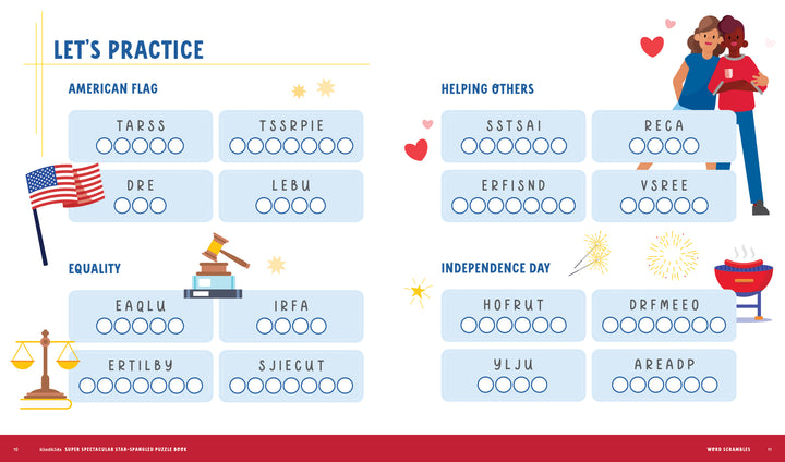 The KindKids Super Spectacular Star-Spangled Puzzle Book by Schiffer Publishing, Ltd. includes American Flag, Equality, Helping Others, and Independence Day puzzles—ideal for any patriotic USA activity collection.