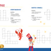 The KindKids Super Spectacular Star-Spangled Puzzle Book by Schiffer Publishing, Ltd. offers colorful patriotic crossword activities on sportsmanship, winter symbols, states, and vocabulary with fun art like trophies, lobsters, sledders, and flags.