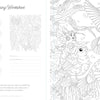The Wild & Whimsical Woodland Coloring Book by Schiffer Publishing, Ltd. features pages with color swatch areas on the left and detailed nature scenes—birds, a butterfly, a fairy, woodland creatures, and lush foliage—outlined for coloring.