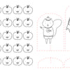 Coloring page from Pumpkin Patch Pals by Schiffer Publishing, Ltd., featuring 25 smiling apples on the left, a cartoon squirrel and a penguin wearing hats on the right, plus dashed lines for cutting out shapes at the bottom and around the animals—perfect for an autumn-themed art activity or to add to your fall-themed coloring book collection.