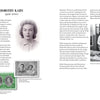 A page spread from *Dorothy's Girls* by Schiffer Publishing, Ltd. shows Dorothy Kahn’s portrait, a text about her life, two Canadian stamps she designed, and a smaller photo of her with colleagues—celebrating her artistry beyond pin-up art.