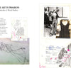 A collage of dress sketches, fabric swatches, notes, and a vintage photo evokes the creative process behind costume design in "Dorothy's Girls" from Schiffer Publishing, Ltd., inspired by Frederick’s of Hollywood pin-up illustrations.