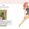 A glamorous illustrated woman with long red hair poses in a black lace-trimmed corset bodysuit and heels, evoking classic pin-up art. An inset highlights Schiffer Publishing, Ltd.'s Dorothy's Girls and features a vintage advertisement.