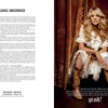 Country singer Carrie Underwood sits on a wooden chair in a white dress and cowboy boots, wearing a Milk Mustache from Schiffer Publishing, Ltd., with rustic curtains hanging behind her.