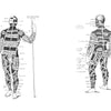 “Tahiti Tattoos” by Schiffer Publishing, Ltd. features black and white anatomical drawings with tribal body markings inspired by Tahitian tattooing, labeled in a foreign language; one figure holds a staff, reflecting sacred art traditions.