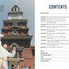 A tour guide in colonial attire gestures outside Independence Hall’s clock tower at Independence National Historical Park. On the right, a table of contents lists chapters about the founding fathers and the Hall’s history. Schiffer Publishing, Ltd.