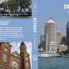 Front and back cover of Detroit by Schiffer Publishing, Ltd., featuring photos of the skyline with sailboats, the Renaissance Center, Ambassador Bridge, and other iconic Motor City attractions.