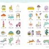 The "Good Vibes Art Club Learn to Draw" by Schiffer Publishing, Ltd. features a vibrant chart of 66 everyday items—art supplies, plants, animals, food, and furniture—each numbered and named. Ideal for beginner art inspiration or step-by-step drawing practice.