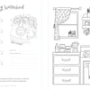 The Very Cozy Coloring Book by Schiffer Publishing, Ltd. offers a printable worksheet featuring a kitchen scene with stove, kettle, mugs, shelves, and window plus mug-shaped swatch spaces and lines for testing and noting your color selections.