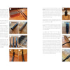 Two pages from "Traditional Japanese Woodworking" by Schiffer Publishing, Ltd. feature text and 13 numbered photos of hand tools—chisels, saws, and more—arranged on a workbench to highlight key Japanese woodworking techniques.