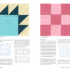 Designing for Foundation Paper Piecing by Schiffer Publishing, Ltd. features text and diagrams of quilt blocks like Bear’s Paw, blue arrowhead, pink squares, plus step-by-step quilting techniques, design tips, and paper piecing instructions.